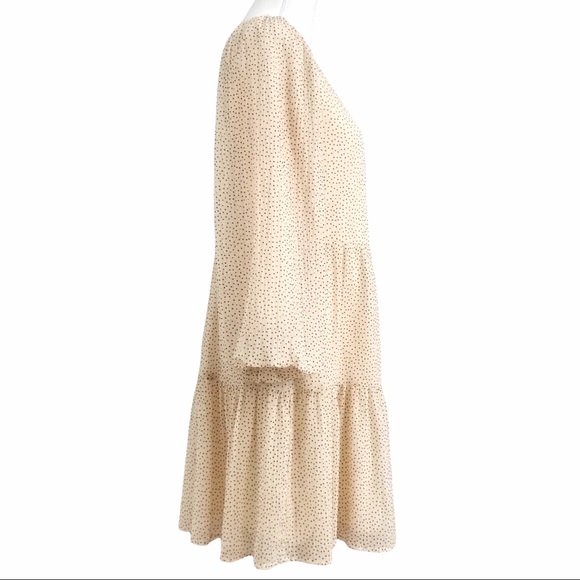 ZARA CREAM BEIGE BLACK POLKA DOT PUFFED SLEEVE BOHEMIAN FLOWY MINI DRESS - S - Picture 2 of 10